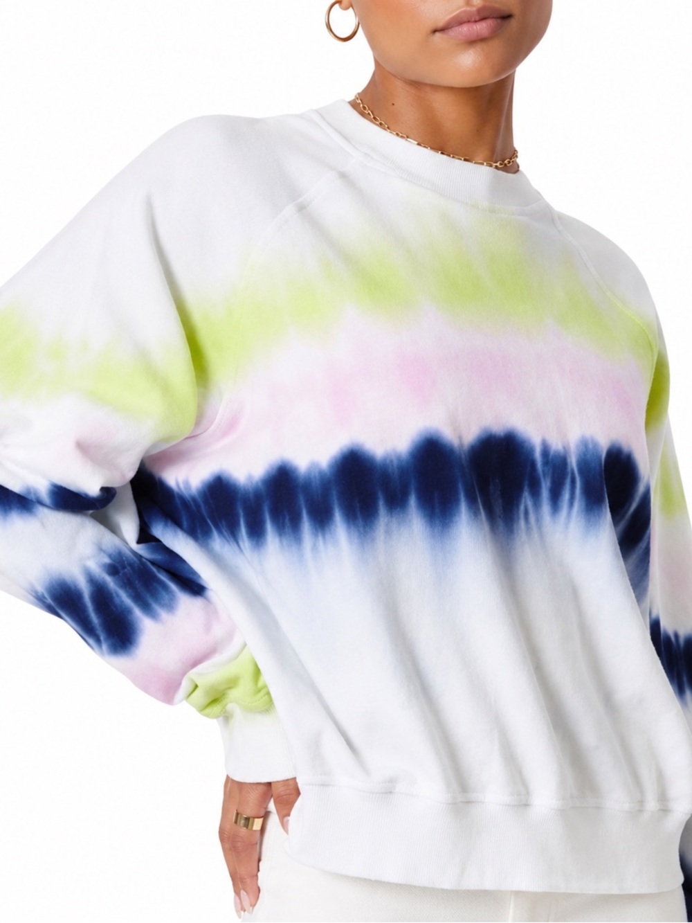 Electric & Rose Tie-Dye Crewneck Sweatshirt in White, Navy, Pink & Lime